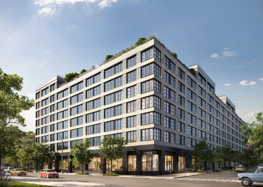 Street view rendering of 499 President, new luxury residential building in Gowanus with mixed-income apartments for rent.